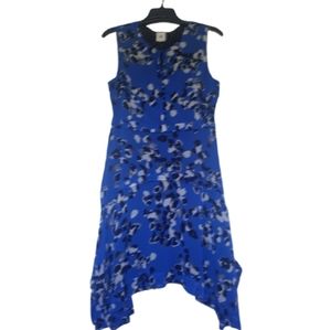 CABI Electric Blue Floral Handkerchief Hem Sleeveless Dress Size Medium